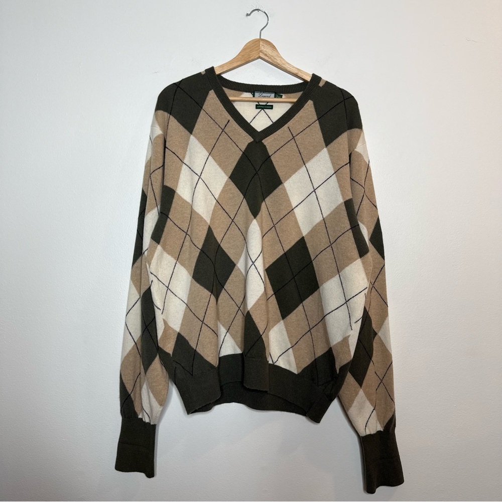 House of Carrington Legend 100% Cashmere Argyle Golf Pullover v-neck sweater XL